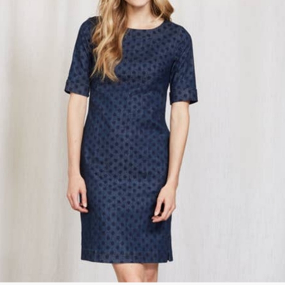 Boden Dresses & Skirts - Boden Freya Polka Dot Denim Dress Womens Size 8 L long Blue Cotton Sheath